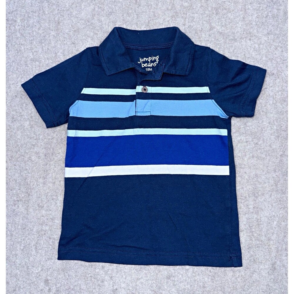 Jumping Beans Boys 18M Blue White Striped Short Sleeve Collared Polo Shirt